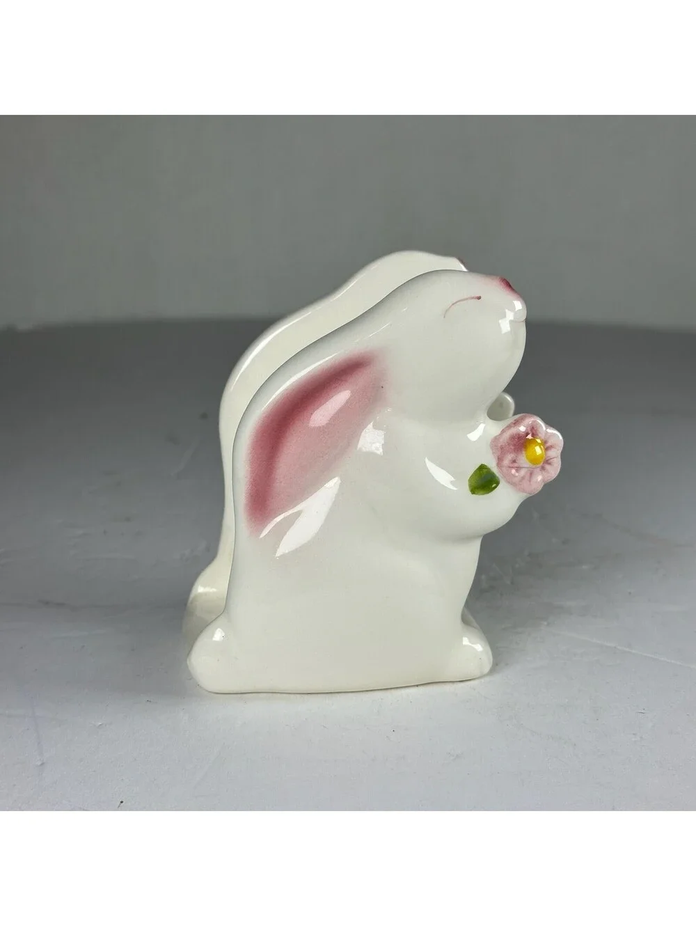 Vintage Ceramic Bunny Rabbit Napkin Holder Floral Design Made in Brazil S-12